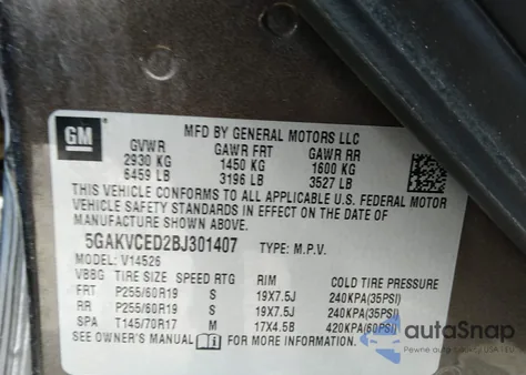 2011 Buick Enclave 2Xl z USA, uszkodzony, nr VIN 5GAKVCED2BJ301407